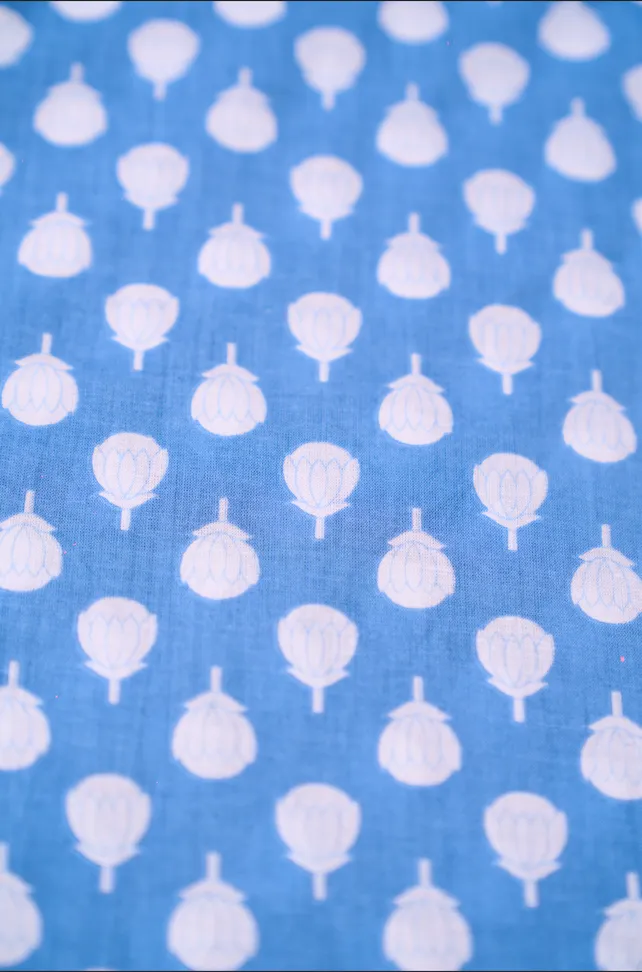 Pastel Blue Butti Printed Summer Pure Cotton Fabric