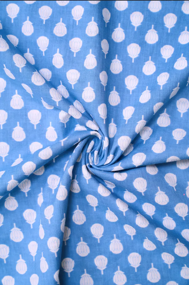 Pastel Blue Butti Printed Summer Pure Cotton Fabric