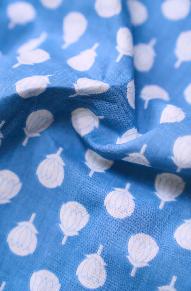 Pastel Blue Butti Printed Summer Pure Cotton Fabric