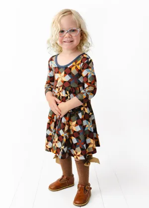 Patchwork Long Sleeve Twirl Dress