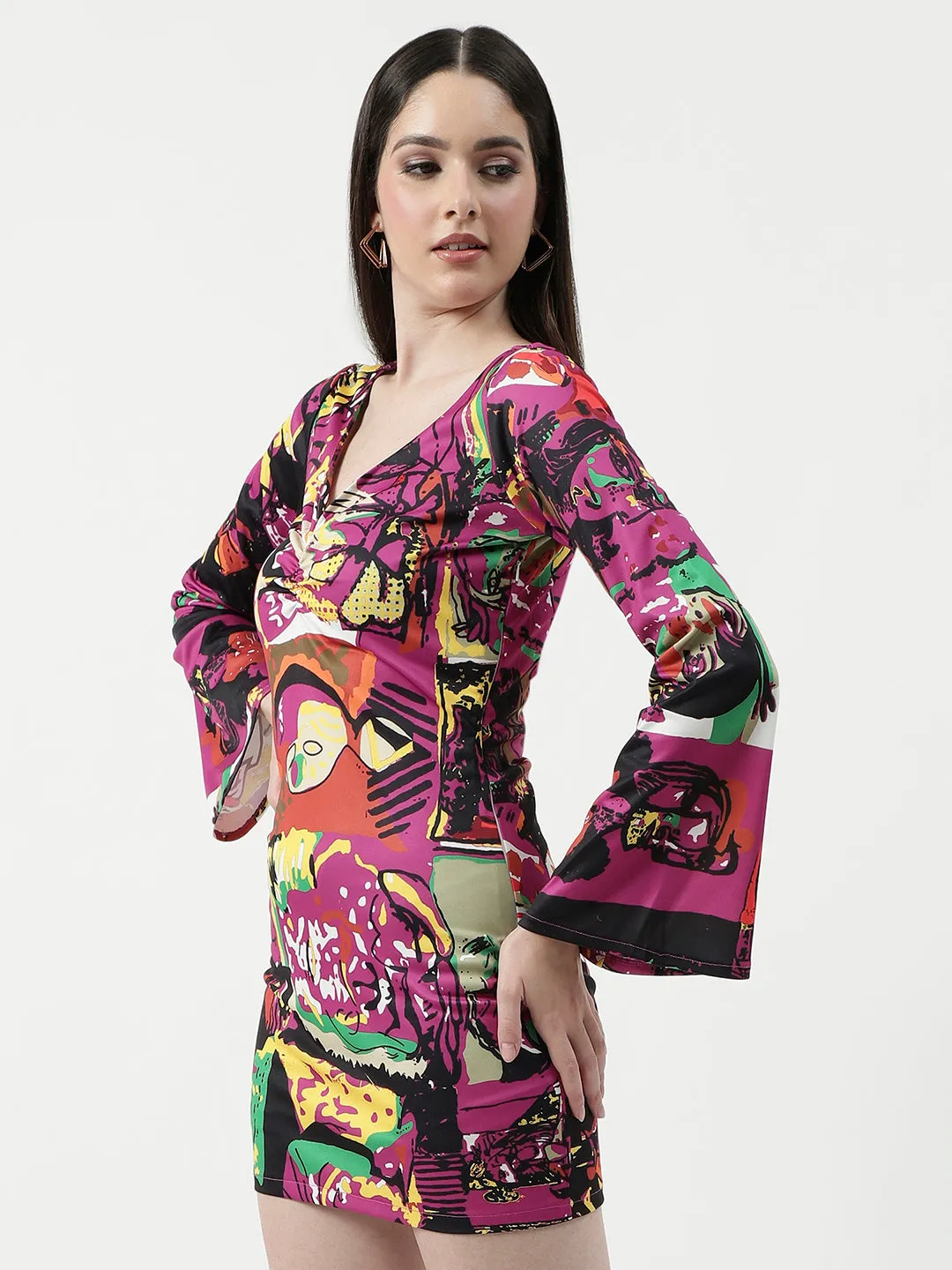 Picasso Digital Printed V Neck Dress