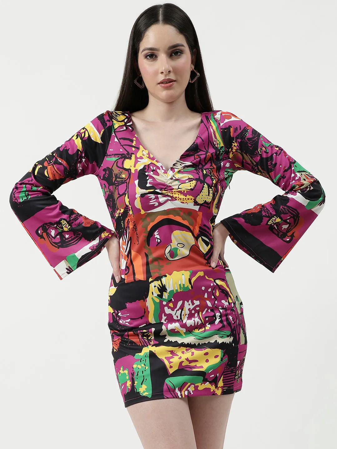 Picasso Digital Printed V Neck Dress