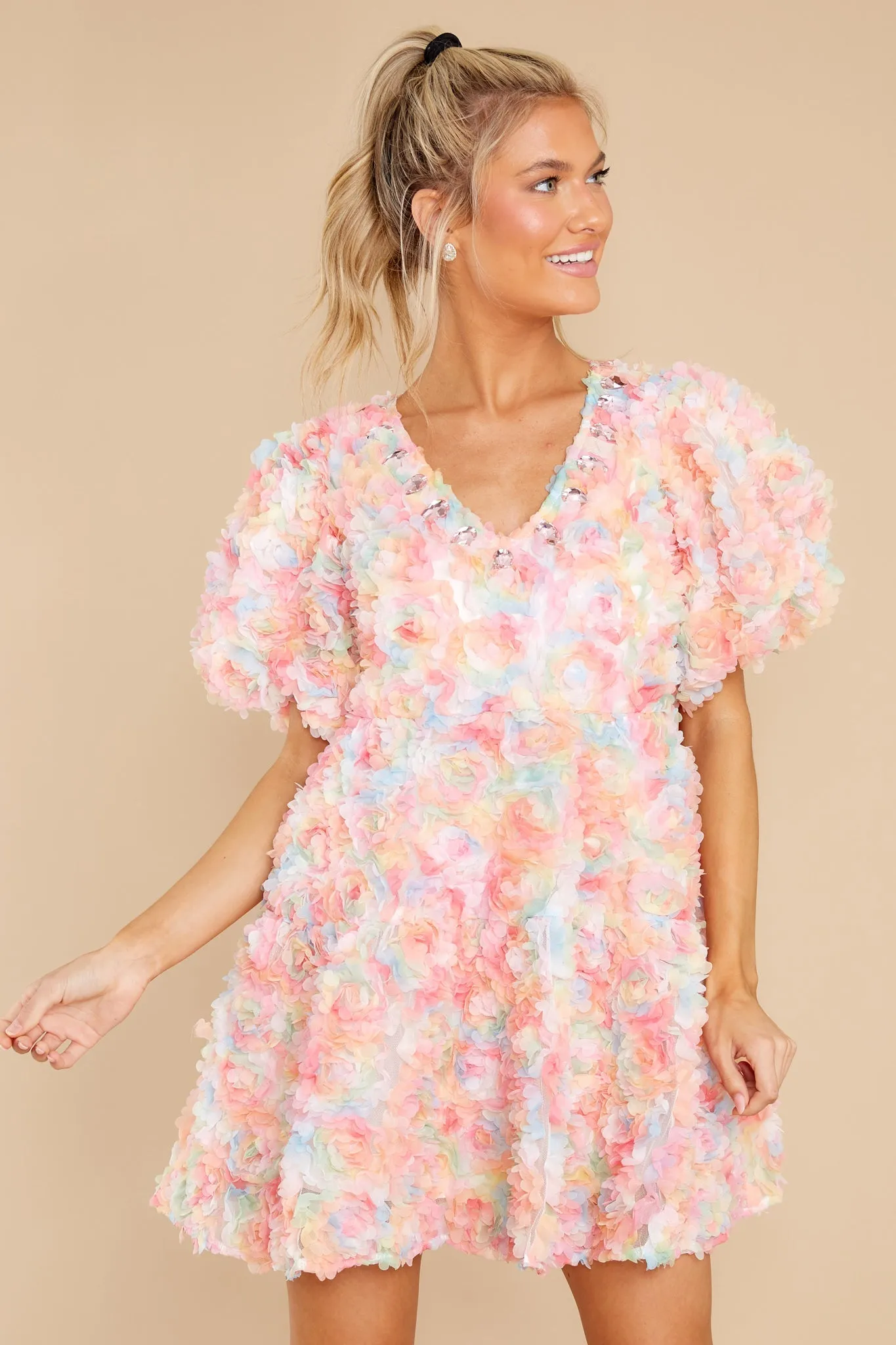 Pink Flower Fabric Dress