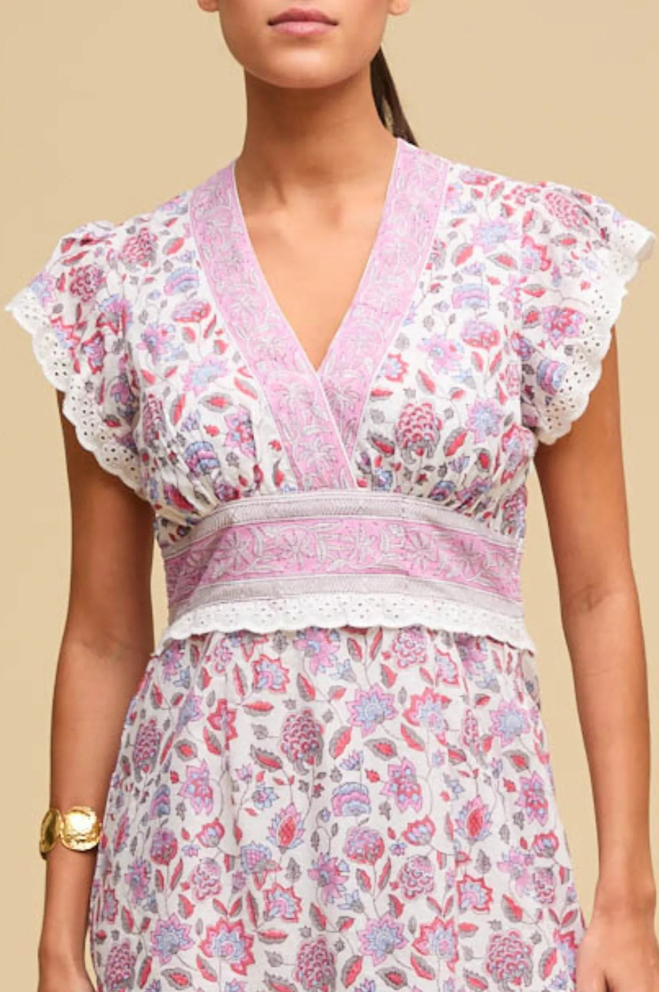 Pippa Block Print Mini Dress | White/Pink