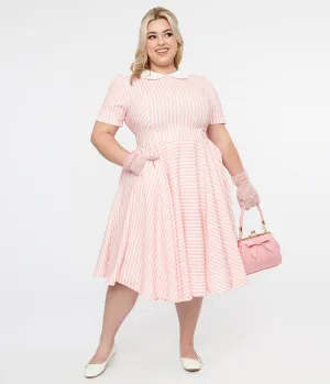 Plus Size 1950s Pink & White Striped Brielle Swing Dress