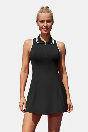 Polo Collar Zipper Tennis Golf Dresses Black Athletic Dresses