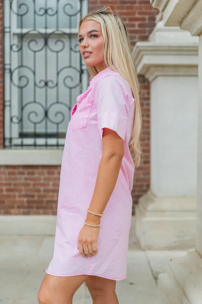 Pretty In Chambray Pink Acid Wash Dress FINAL SALE