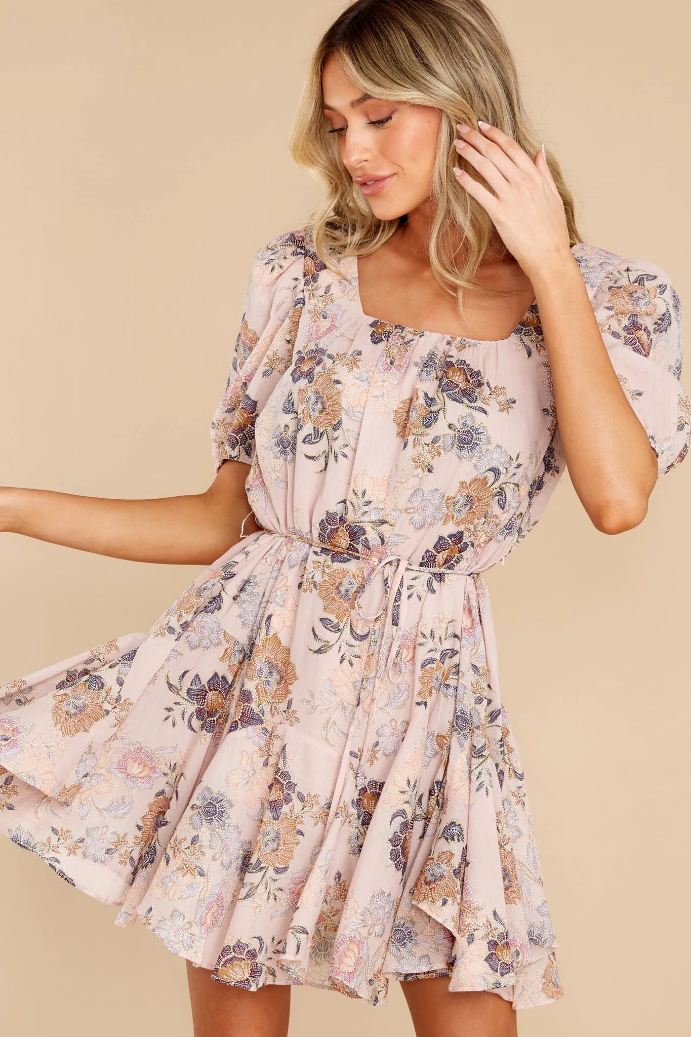 Pretty Magnificent Taupe Floral Print Dress