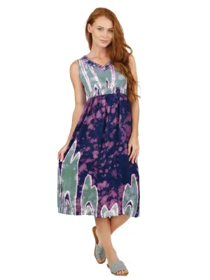 Purple Celedon Abstract Print Empire Waist Dress