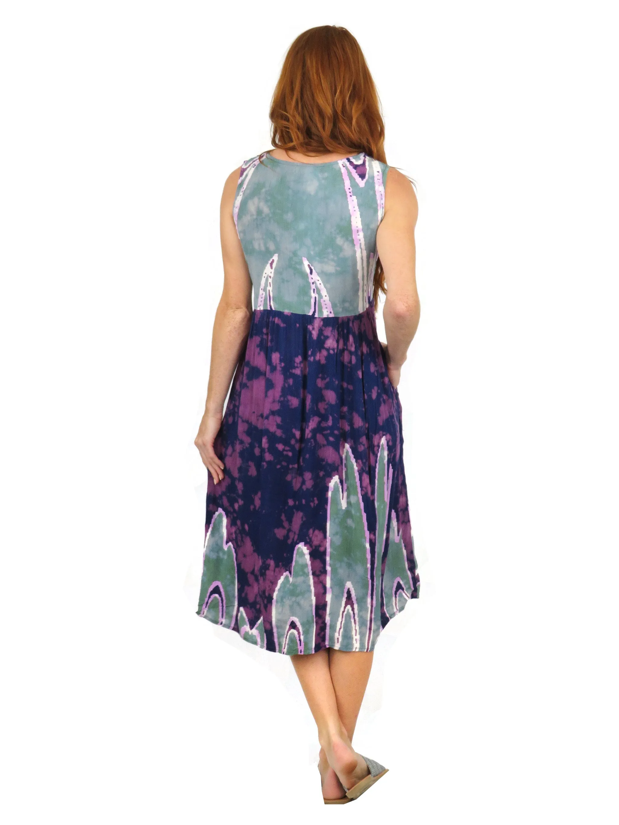 Purple Celedon Abstract Print Empire Waist Dress