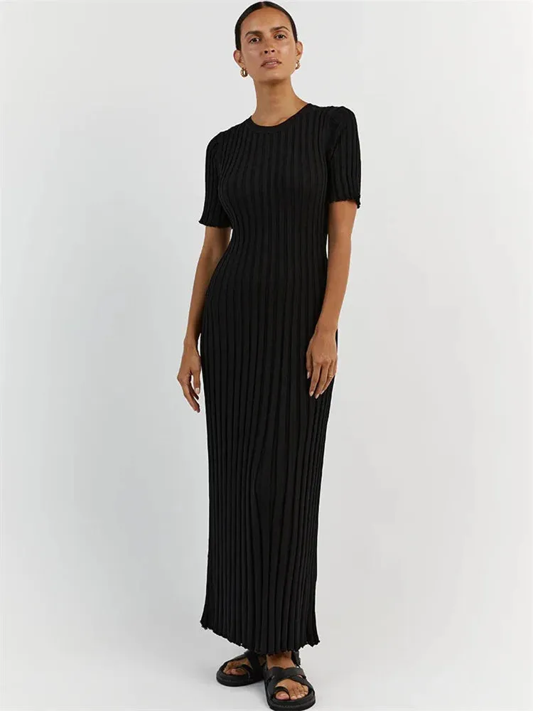 Ribbed Short Stylish Sleeve Maxi Dress&nbsp;