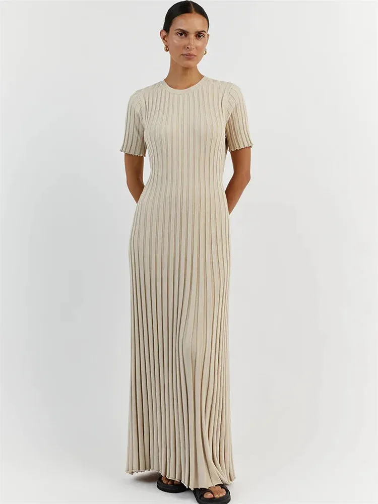 Ribbed Short Stylish Sleeve Maxi Dress&nbsp;