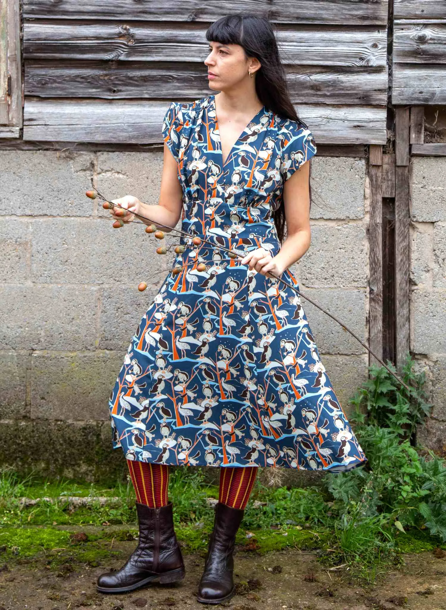 Rita Dress - Blue Puffins