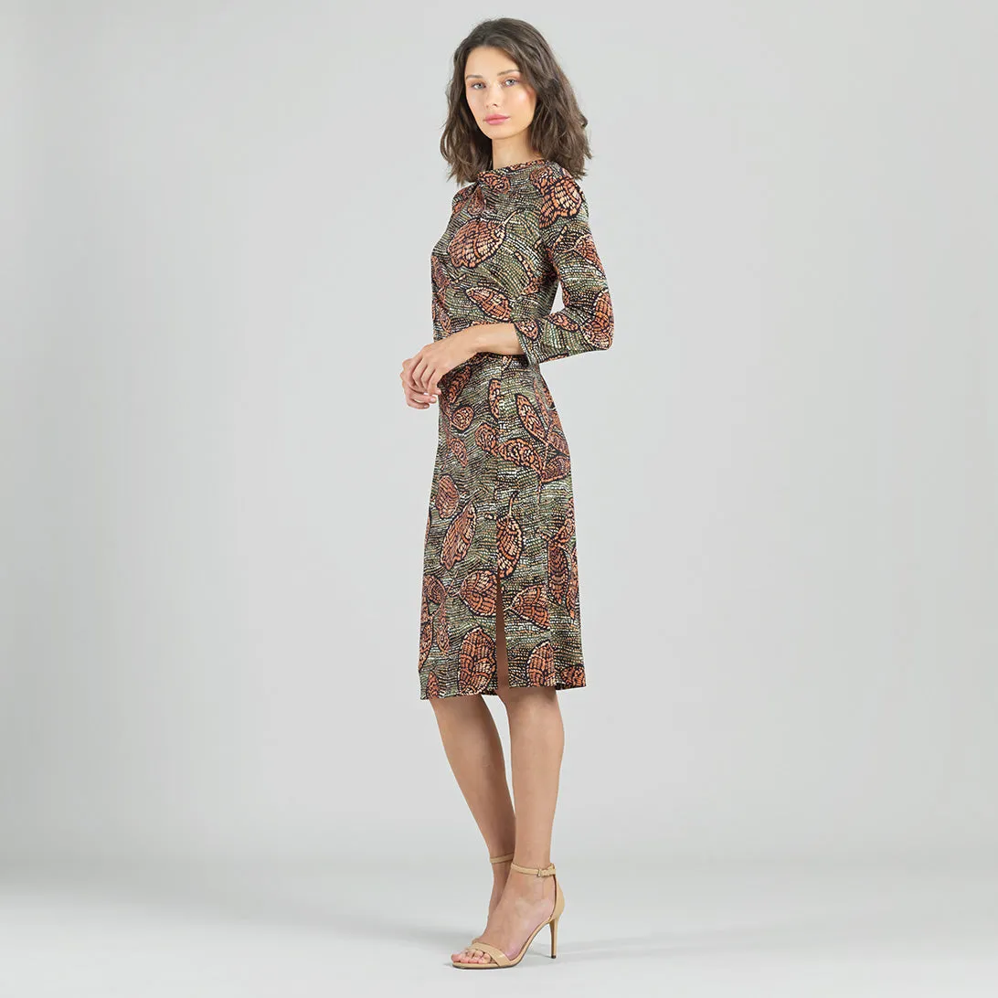 Side Slit 3/4 Sleeve Midi Dress - Mosaic Leaves