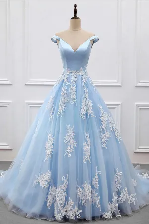 Sky Blue Appliques Charming 2025 Women Prom Dresses