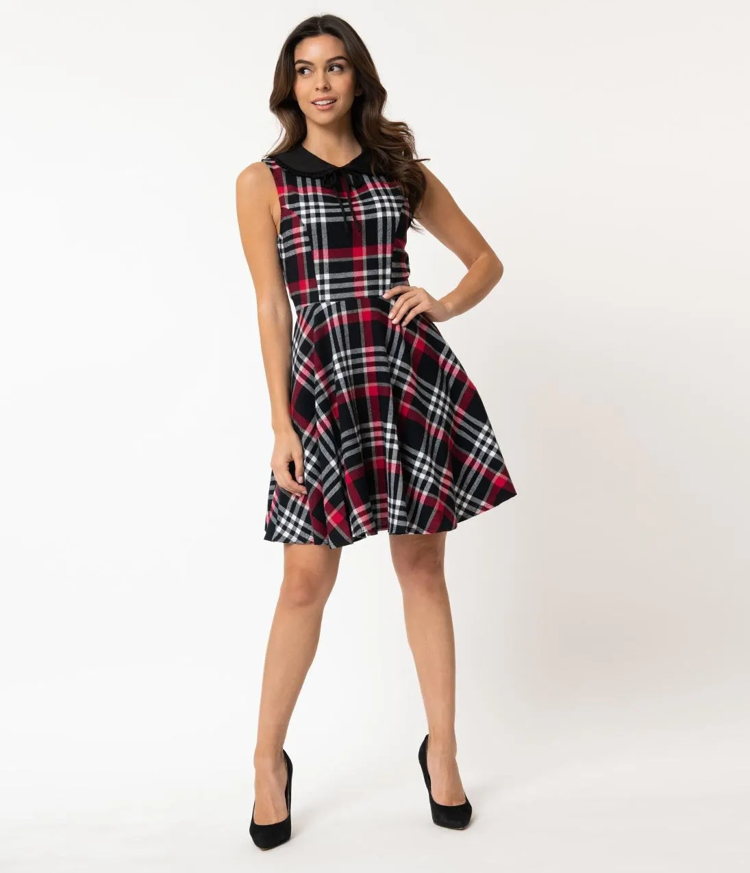 Smak Parlour Vintage Style Black & Red Plaid Cotton Fortune Slayer Fit & Flare Dress