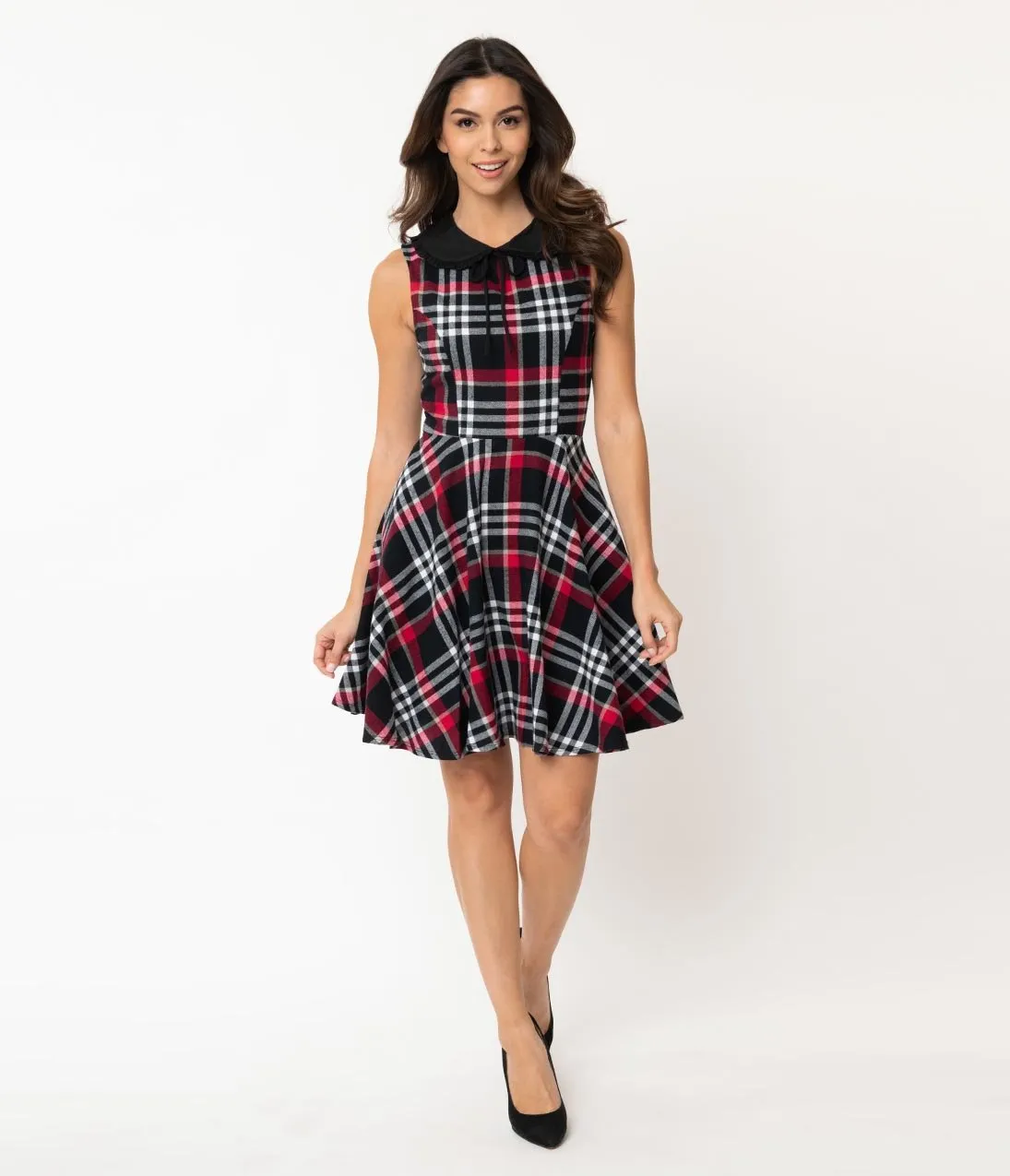 Smak Parlour Vintage Style Black & Red Plaid Cotton Fortune Slayer Fit & Flare Dress