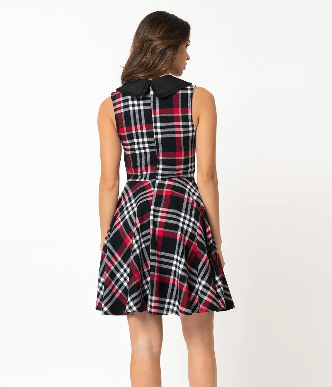 Smak Parlour Vintage Style Black & Red Plaid Cotton Fortune Slayer Fit & Flare Dress