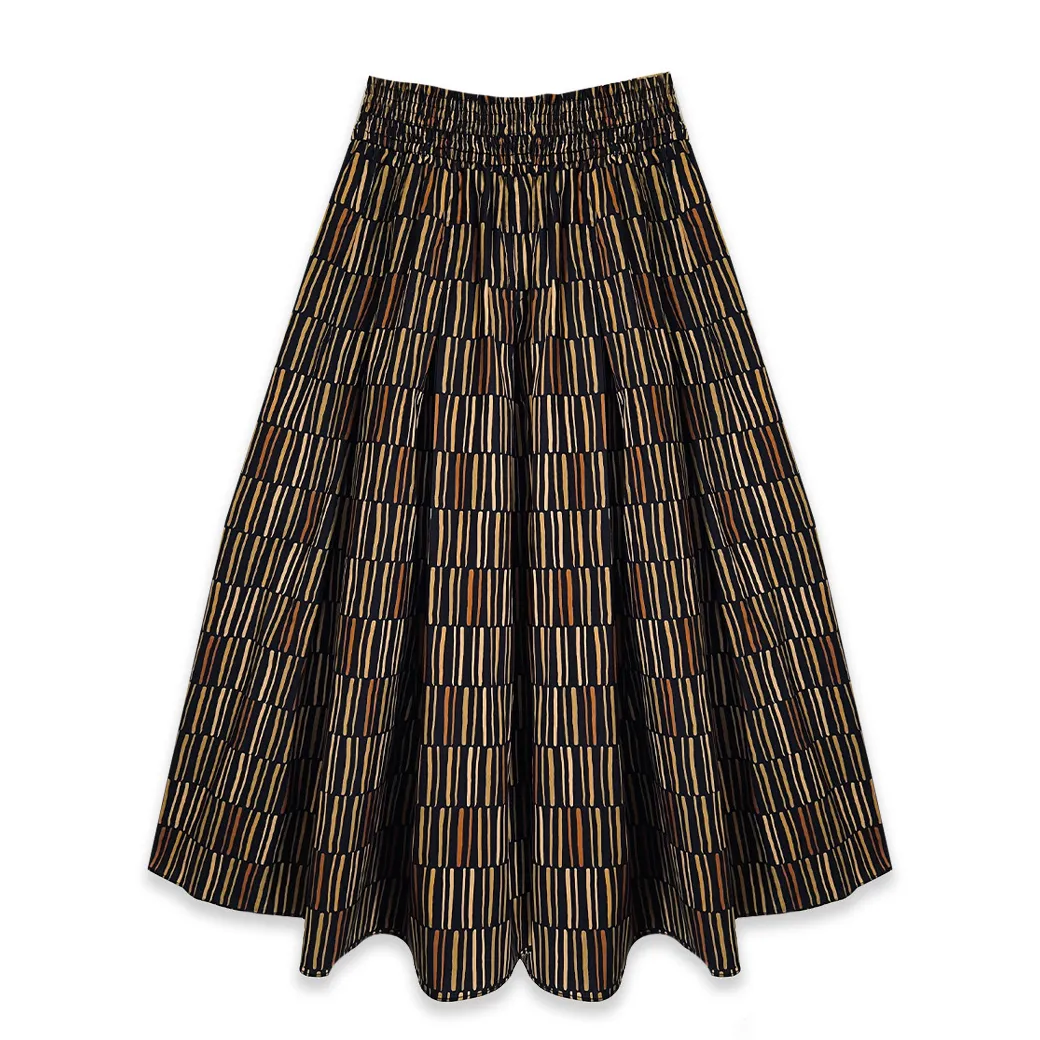 Smocked Waist MIDI Skirt - Black Matchstick