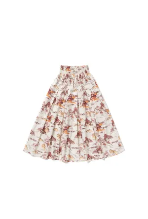 Smocked Waist MIDI Skirt - Chinoiserie