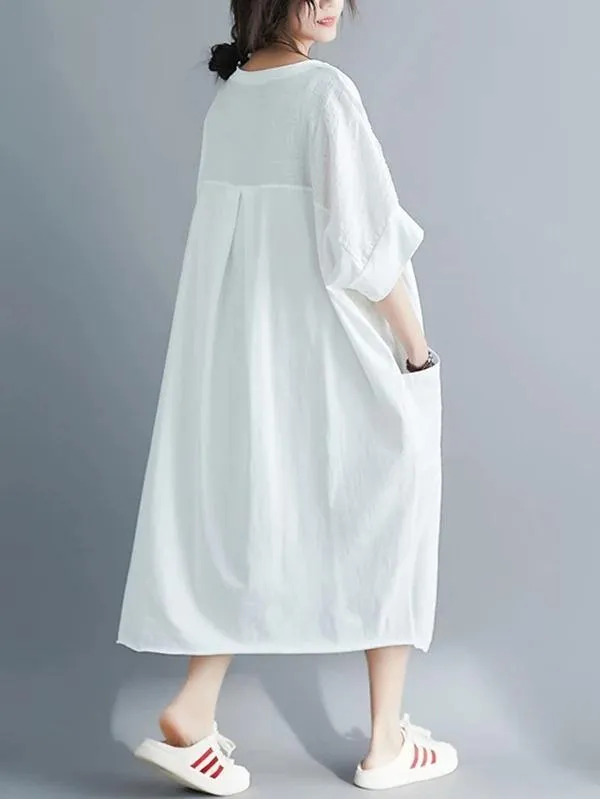 Style white cotton quilting dresses o neck low high design Dresses