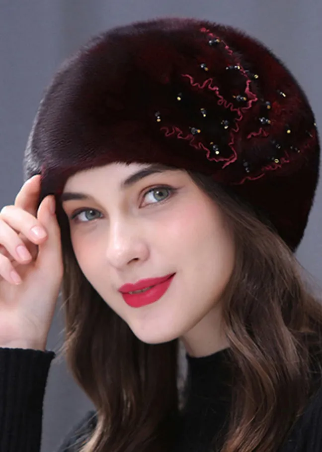 Stylish Coffee Mink Hair Knitted Bonnie Hat