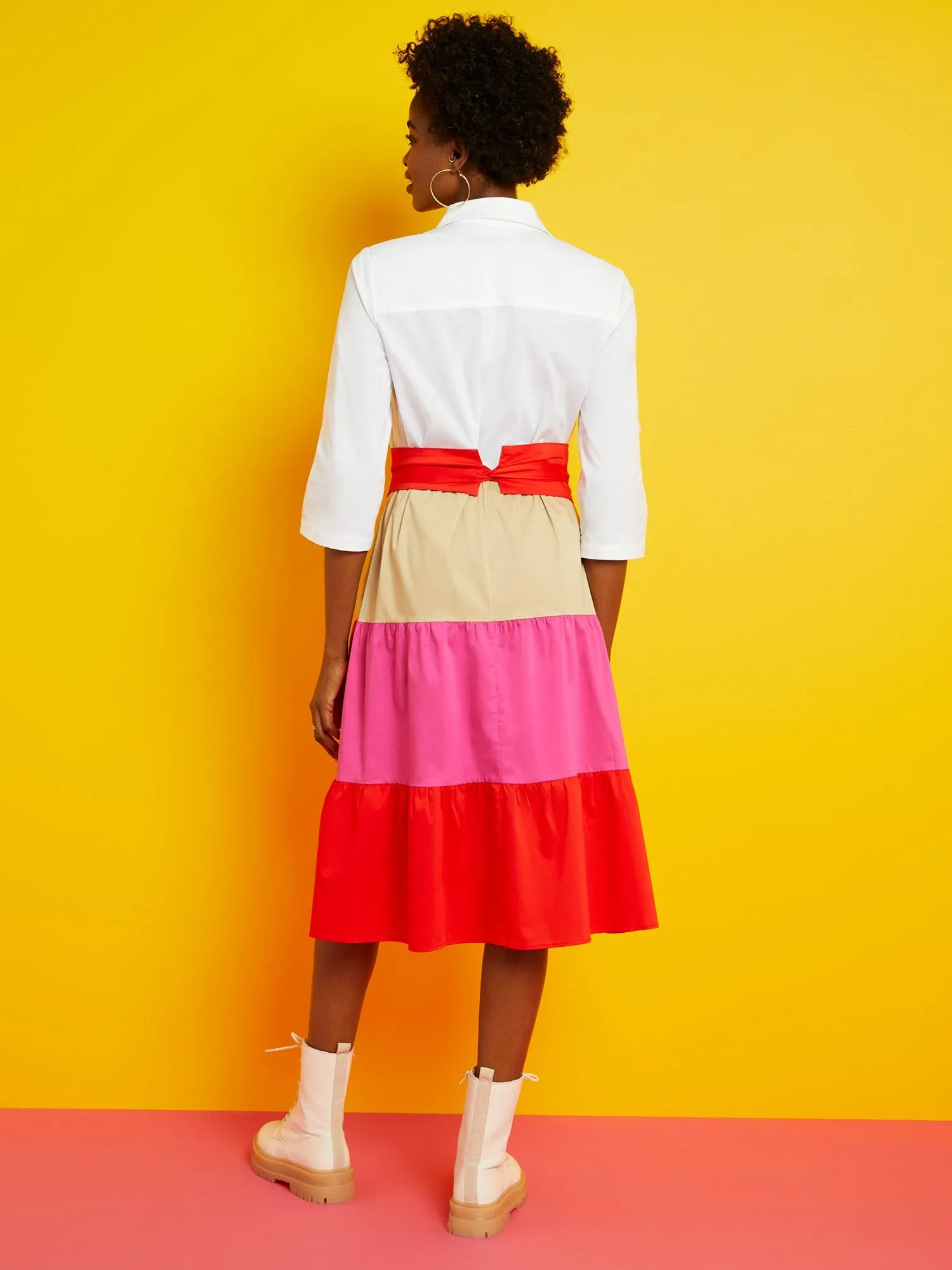 Tiered Poplin Colorblock Dress