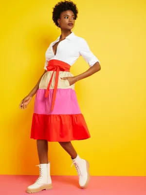 Tiered Poplin Colorblock Dress