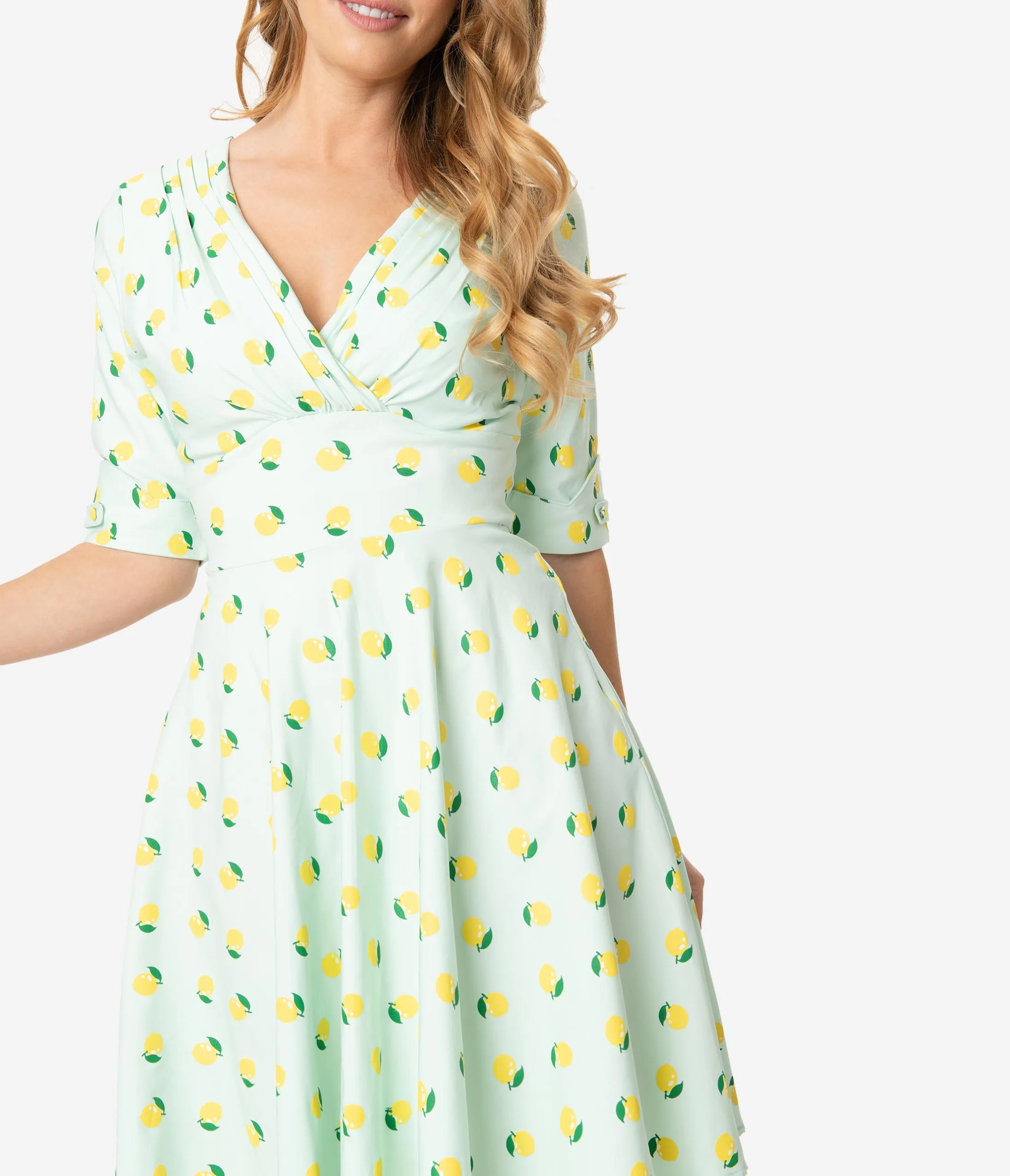 Unique Vintage Mint Lemon Print Delores Fit & Flare Dress