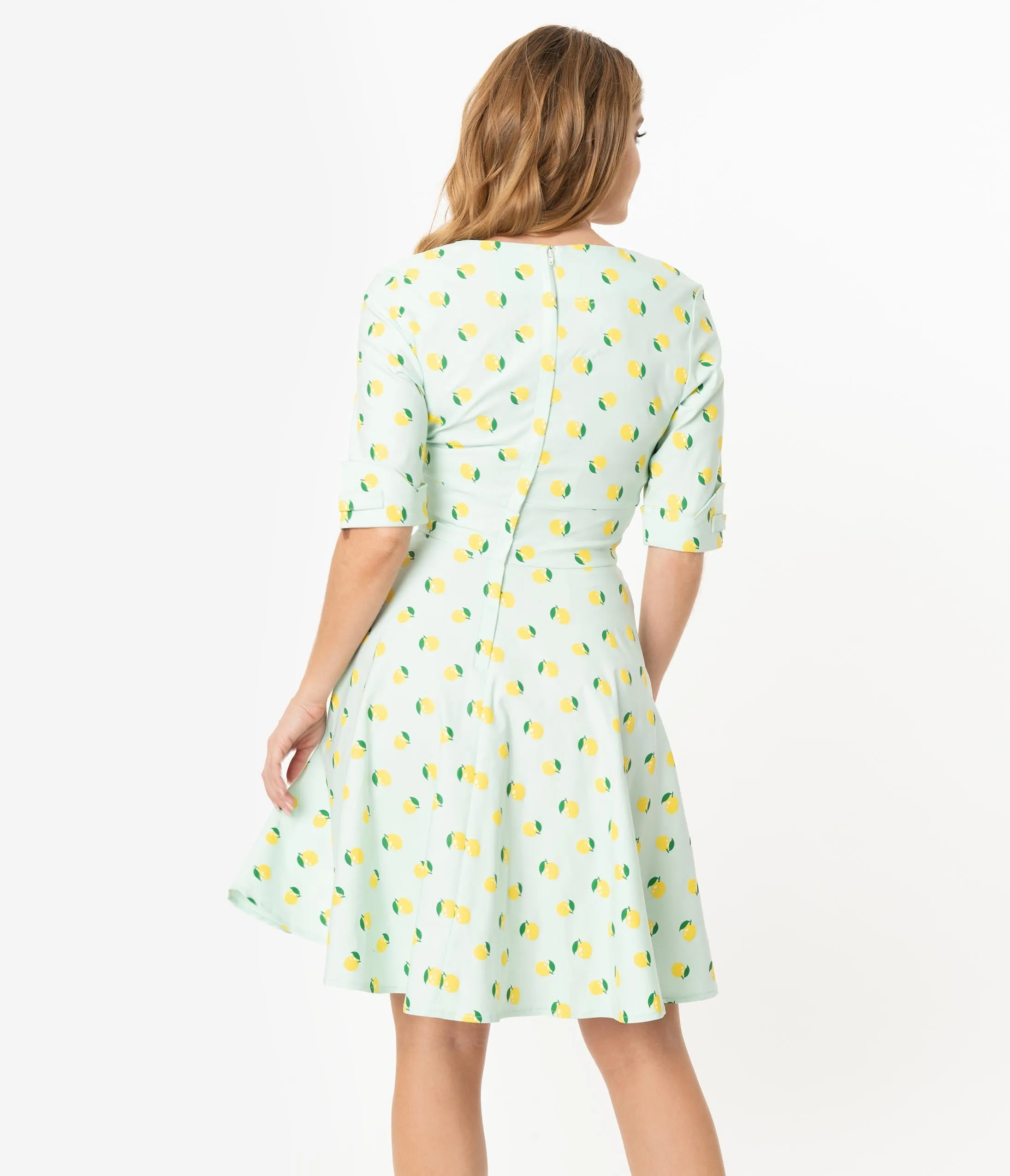 Unique Vintage Mint Lemon Print Delores Fit & Flare Dress