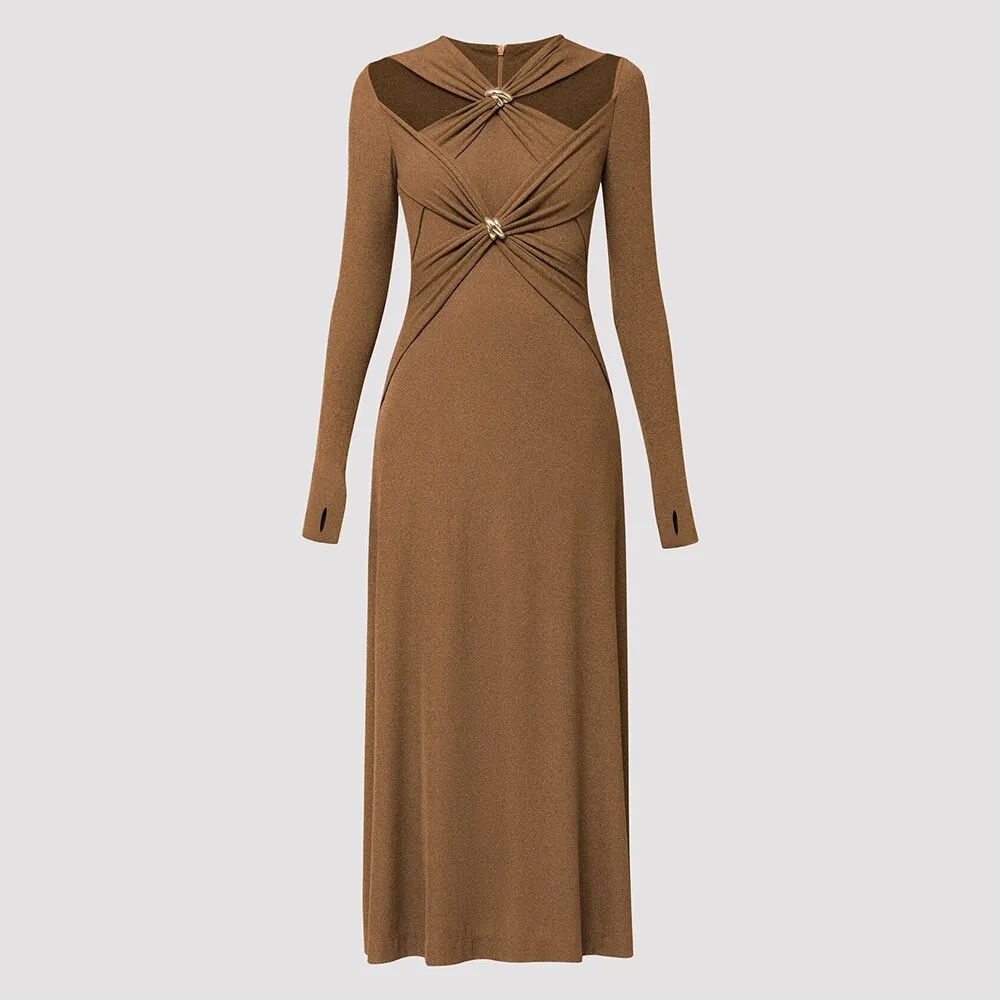 V-Neck Long Sleeve Cutout Maxi Dress