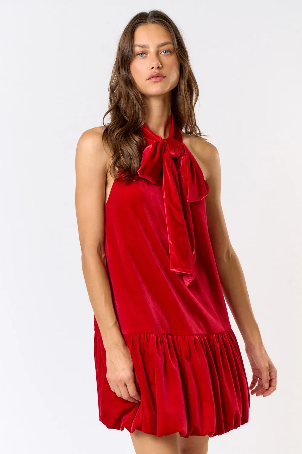 Velvet Halter Bow Mini Dress