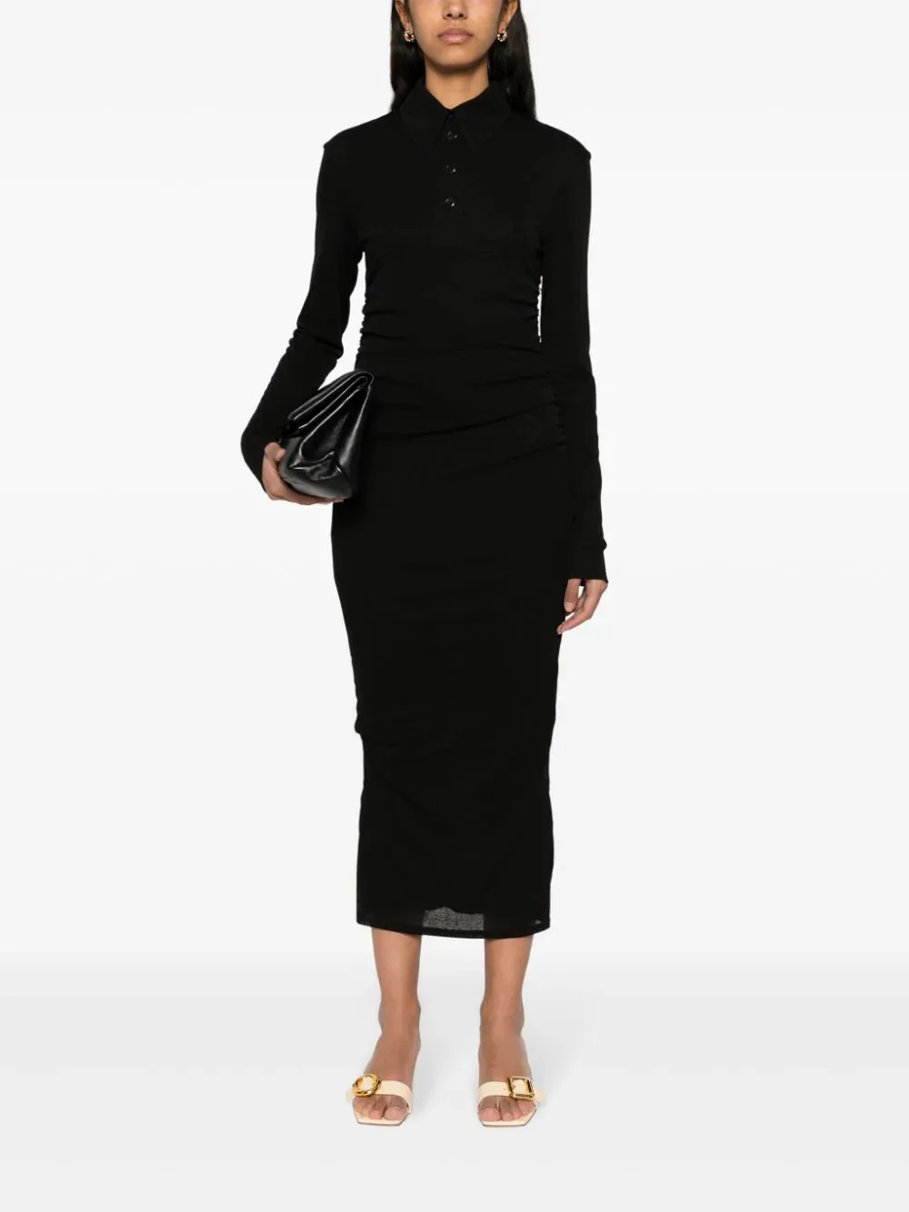 Verity Mesh Jersey Shirt Dress in Black