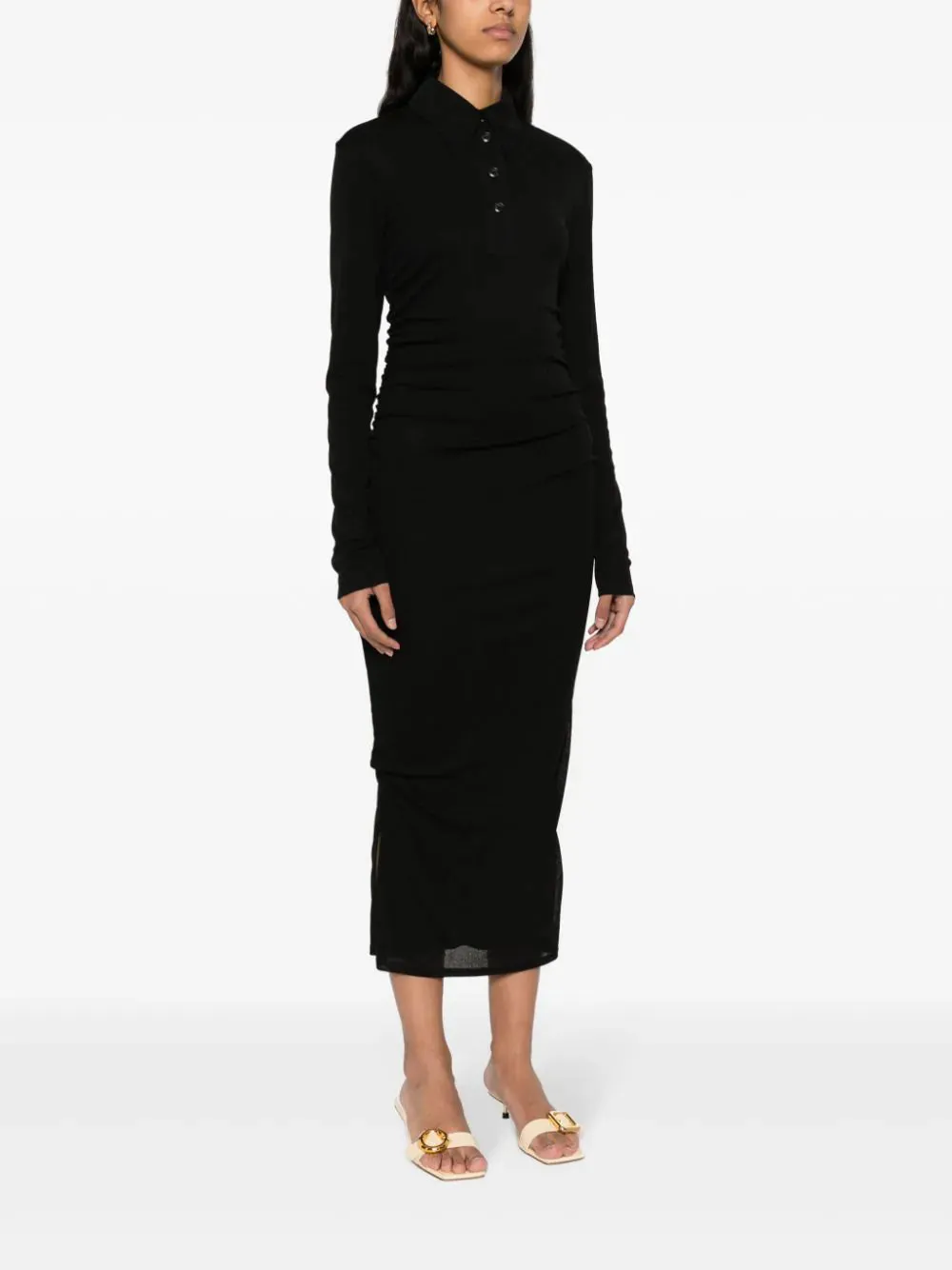 Verity Mesh Jersey Shirt Dress in Black