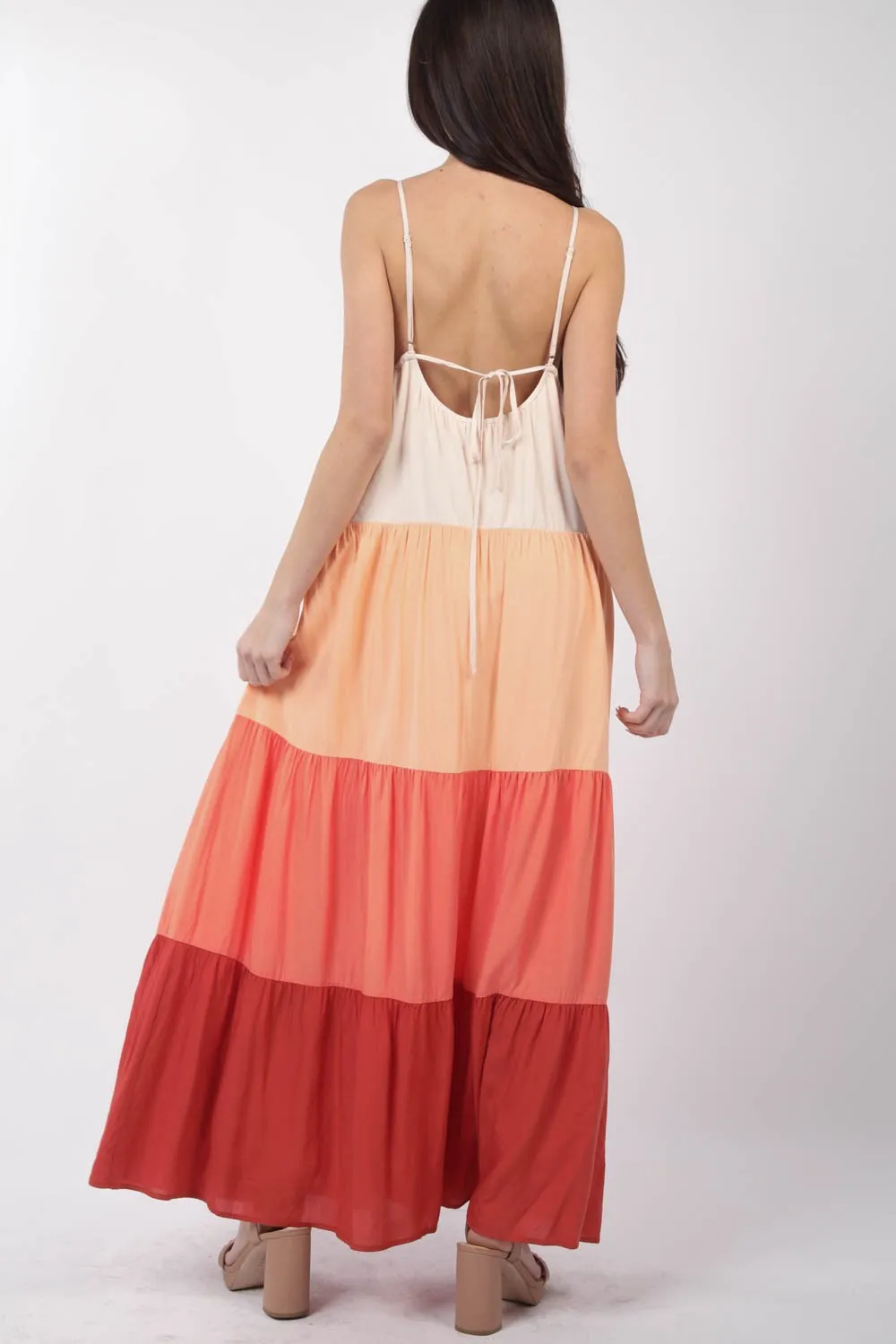 VERY J Color Block Tiered Maxi Cami Dress