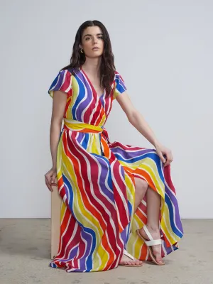 Wavy-Print Tie-Waist Maxi Dress