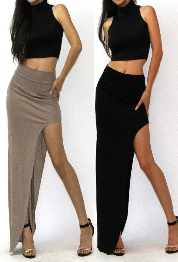 Women Long Charming Skirt Open Side Split Skirt