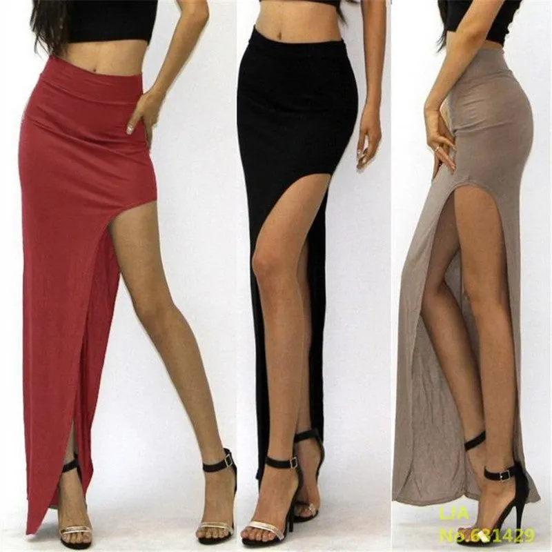 Women Long Charming Skirt Open Side Split Skirt