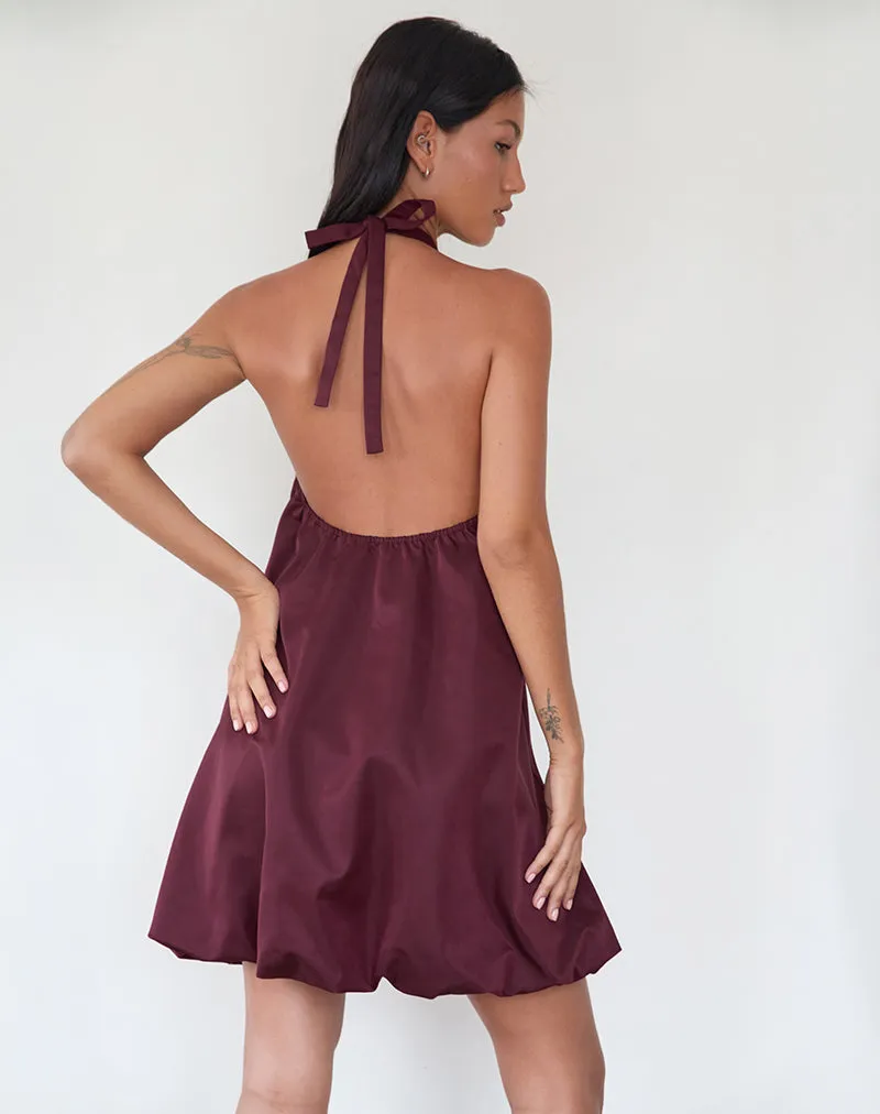 Yusna Puffball Mini Dress in Dark Berry