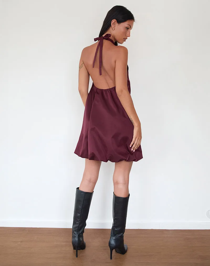 Yusna Puffball Mini Dress in Dark Berry