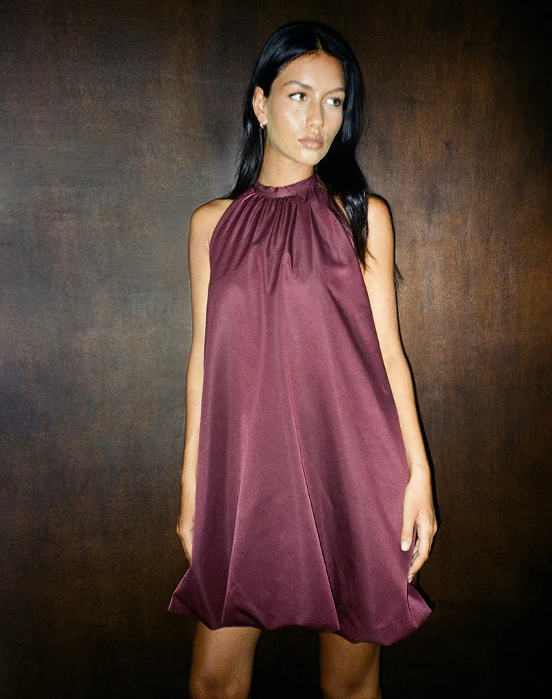 Yusna Puffball Mini Dress in Dark Berry