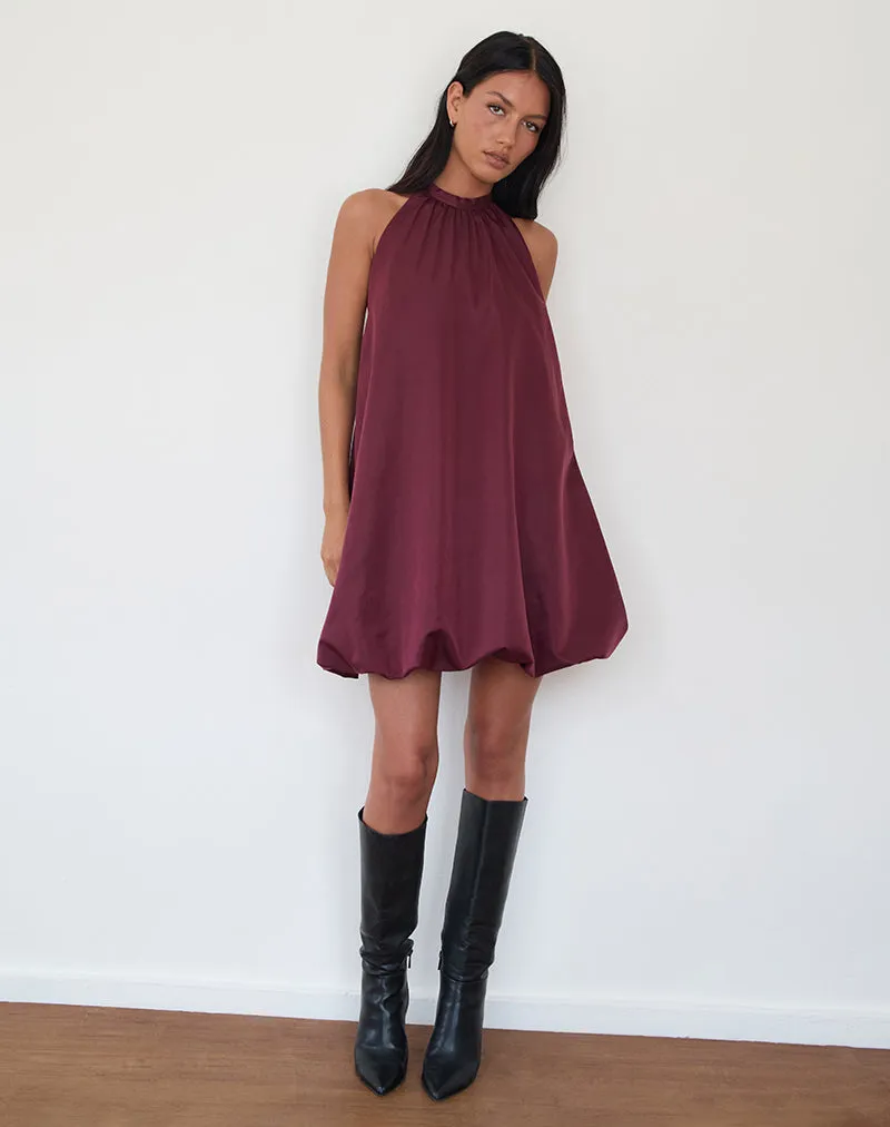 Yusna Puffball Mini Dress in Dark Berry